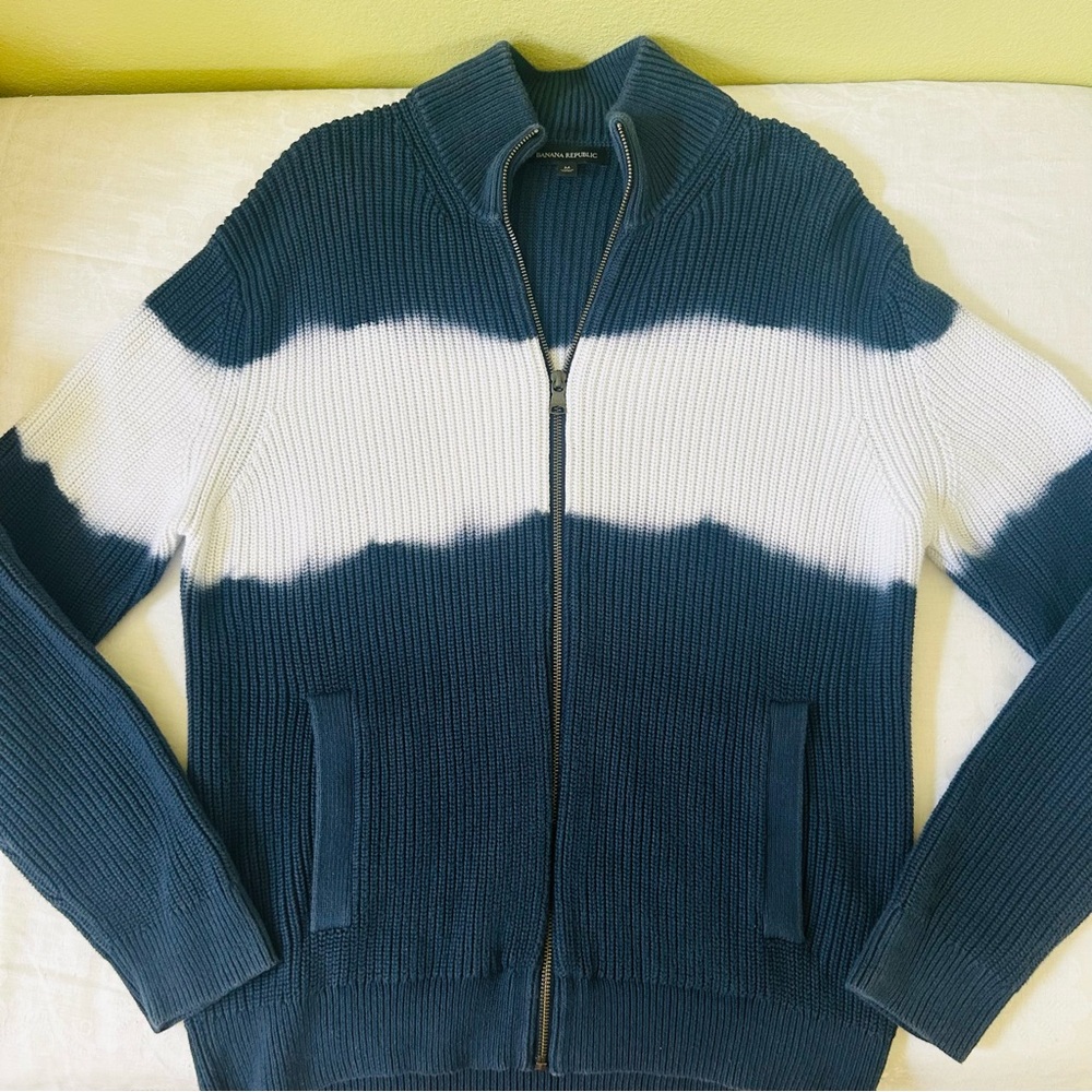 Banana Republic Tie-Dye Navy Ribbed Sweater Jacket Medium - Picture 3 of 9